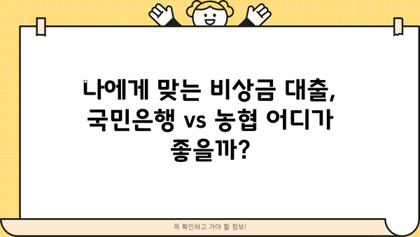 국민은행 vs 농협 비상금 대출| 2가지 차이점 비교분석 | 비상금 대출, 금리 비교, 대출 조건